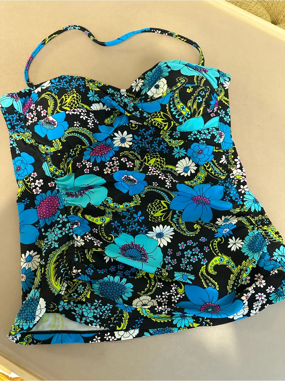 Island Escape Black Floral One-Piece with Bright Blue & Lime Accents Size 8
